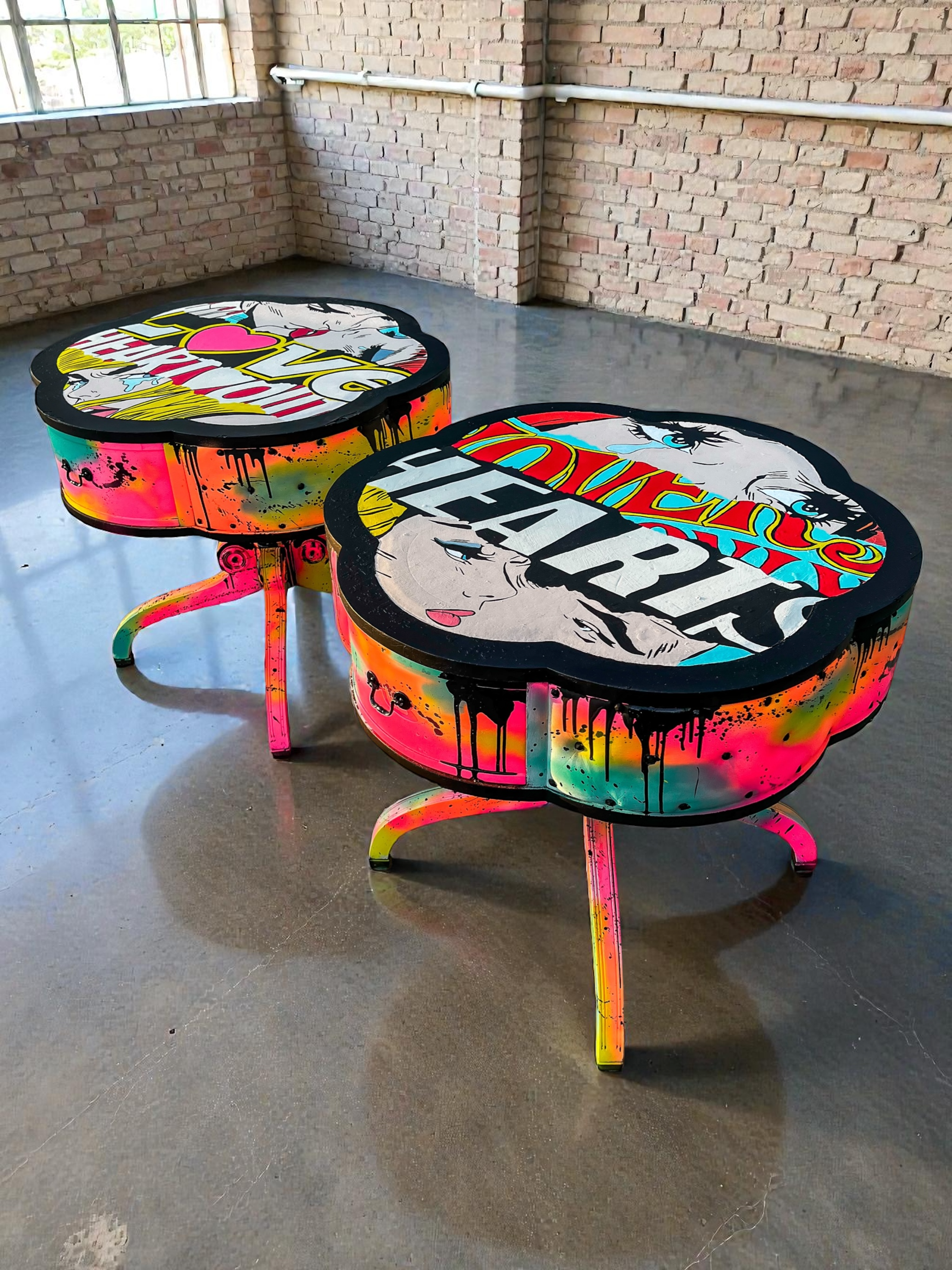 Vintage Pop Art Clover Drum Tables