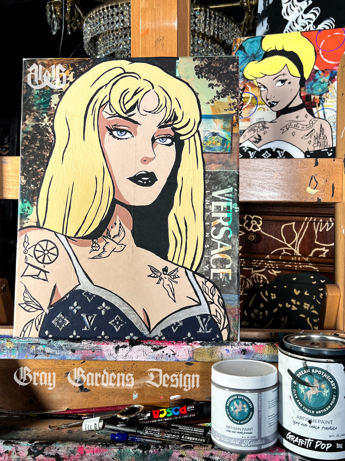 Princess Aurora GG Style Mixed Media Painting on 11 x 14